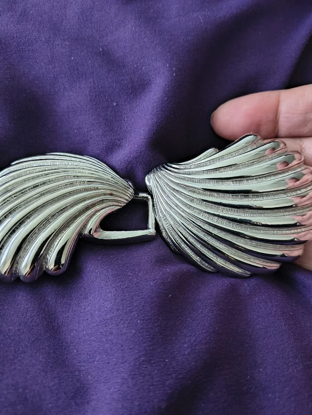 Huge Vintage Sea Shell Silver Tone Belt Buckle. Estate Find
